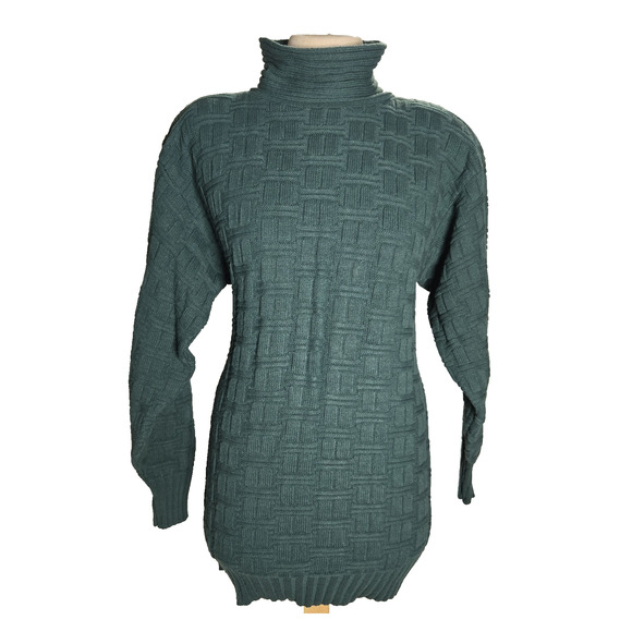 Courtney Rhodes Sweater Vintage Size Small Wool Blend Basket Weave Knit Green - Picture 1 of 9